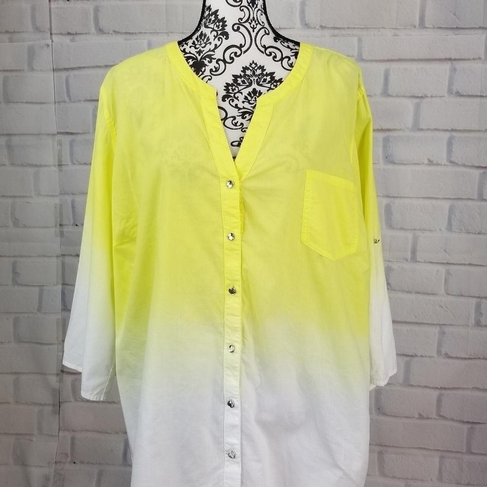 Catherines button front semi sheer top pocket